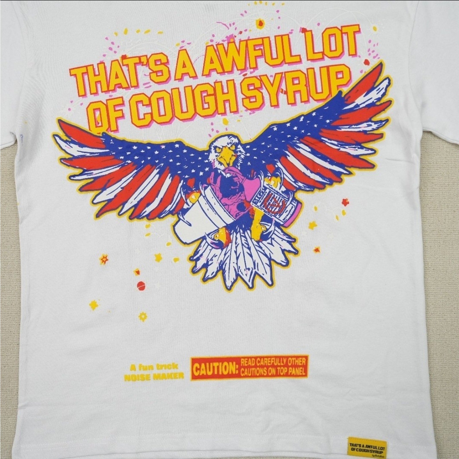 AWFUL LOT OF COUGH SYRUP Eagle Graphic Cotton T-Shirt White Crew Neck Men S