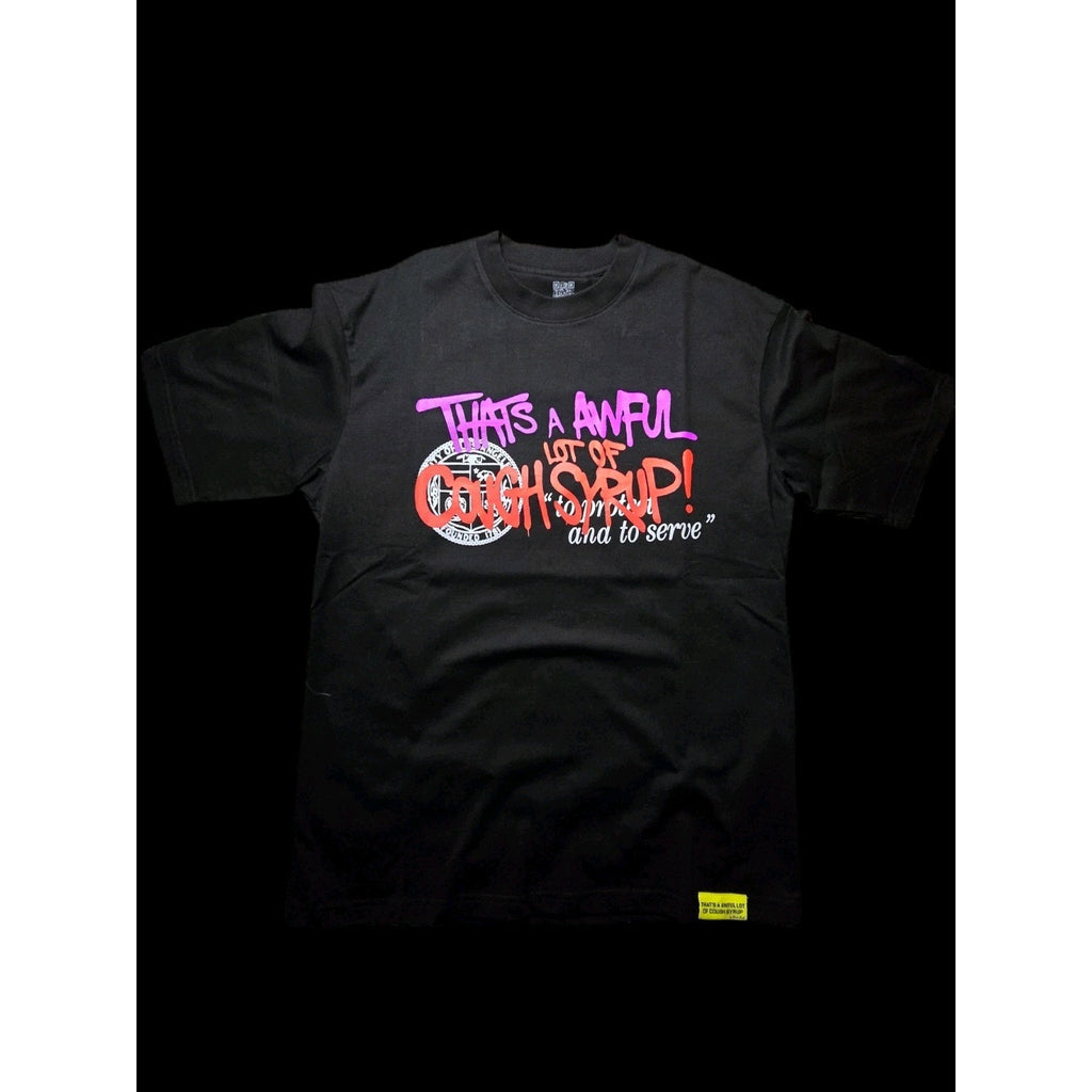 That's A Awful Lot Of Cough Syrup Graphic Cotton T-Shirt Black Crew Neck Men M
