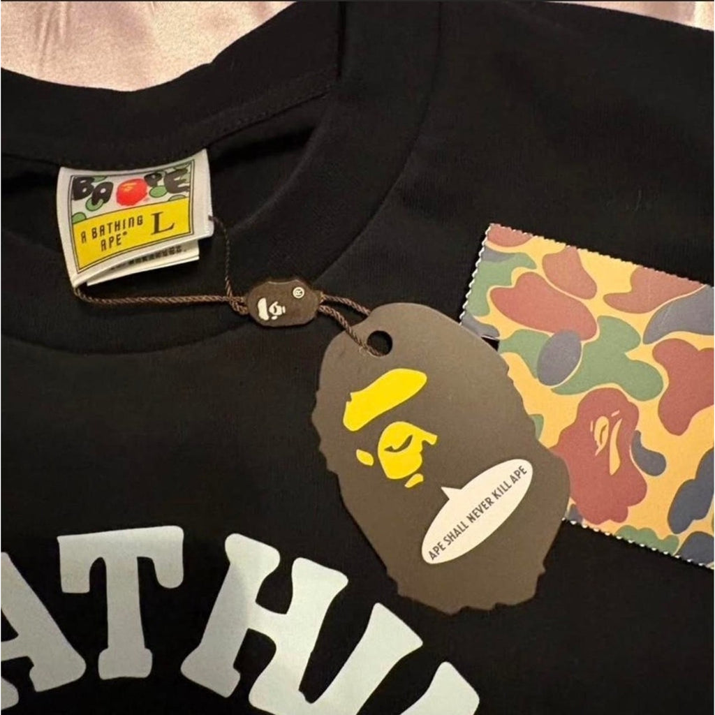 BAPE A Bathing Ape Bape Graphic Cotton T-Shirt Black Crew Neck Men L Short Sleeve