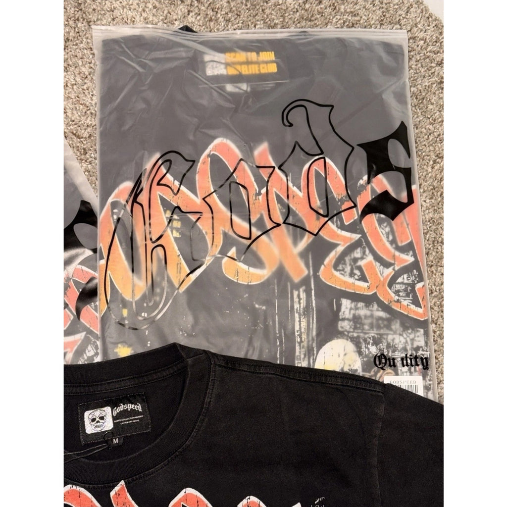 Godspeed Street Graffiti New York Skeleton Graphic T-Shirt Black Men Medium Sho…
