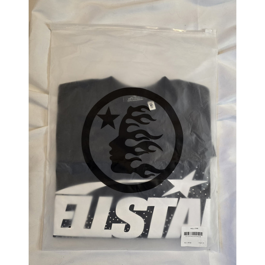 HELLSTAR Black Graphic Print Rhinestone Logo Men's Short Sleeve T-Shirt Size M