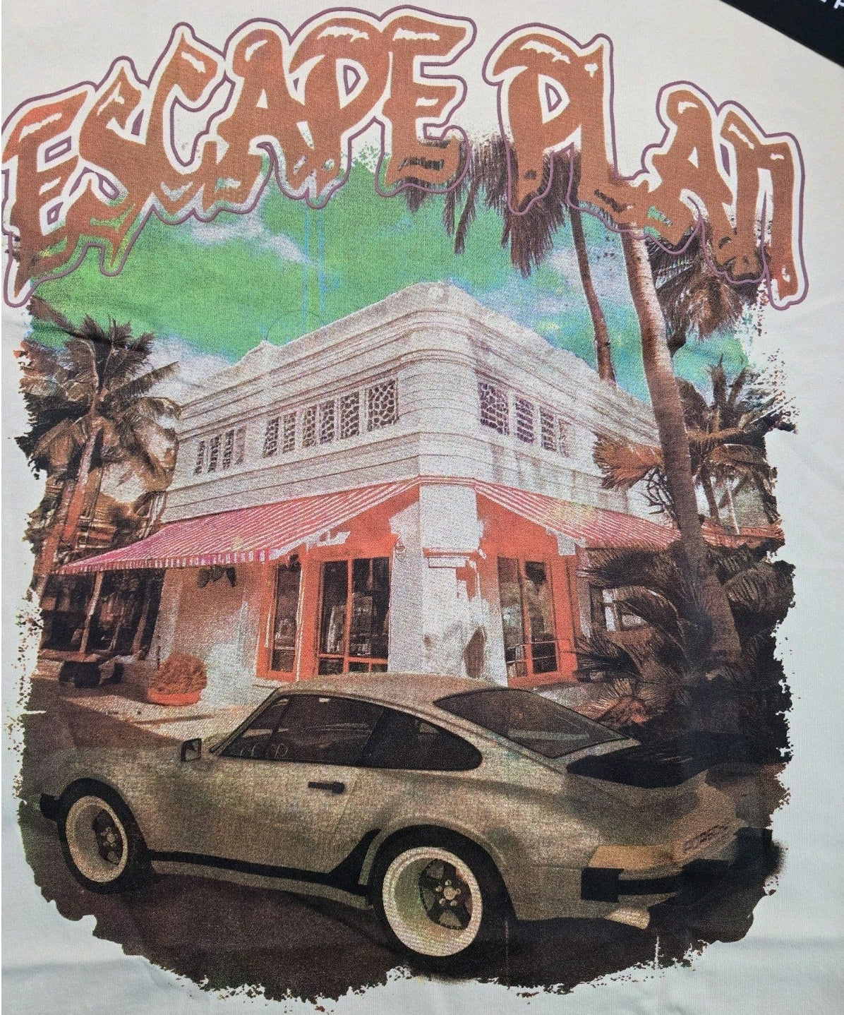 Escape Plan Freedom Graphic Tee Cream NWT Medium $160 Retail Car Palm Trees