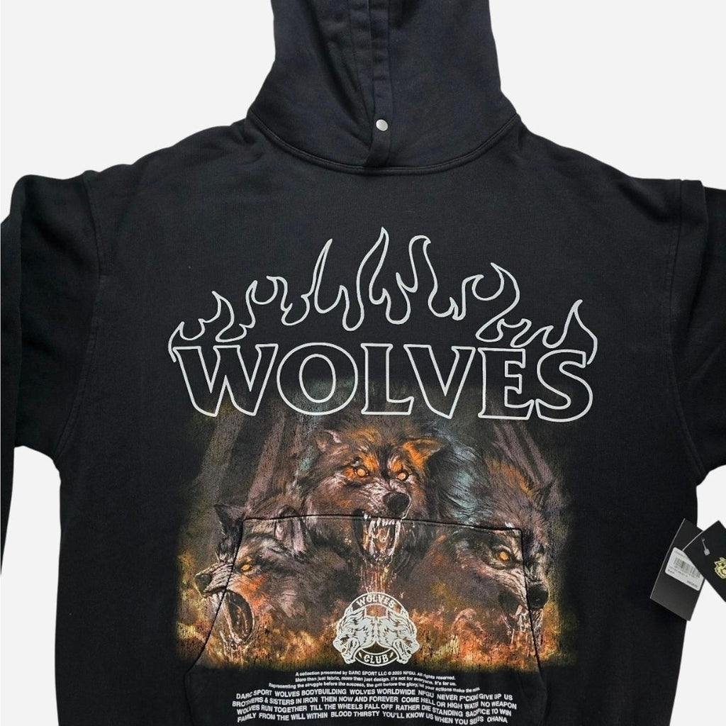 NEW Darc Sport Cerberus V2 Vintage Pierce Hoodie Wolves Black Medium NWT Rare