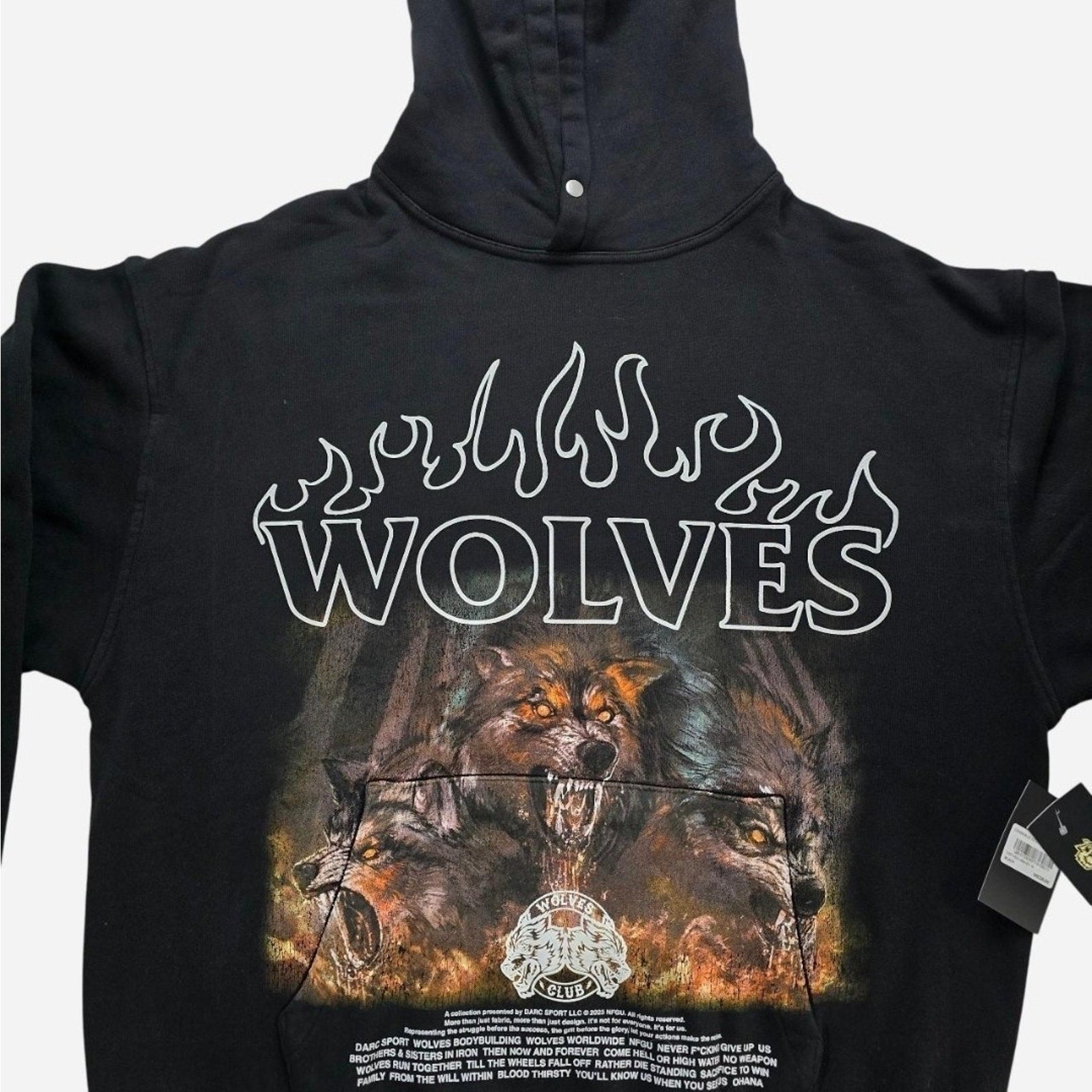 NEW Darc Sport Cerberus V2 Vintage Pierce Hoodie Wolves Black Medium NWT Rare