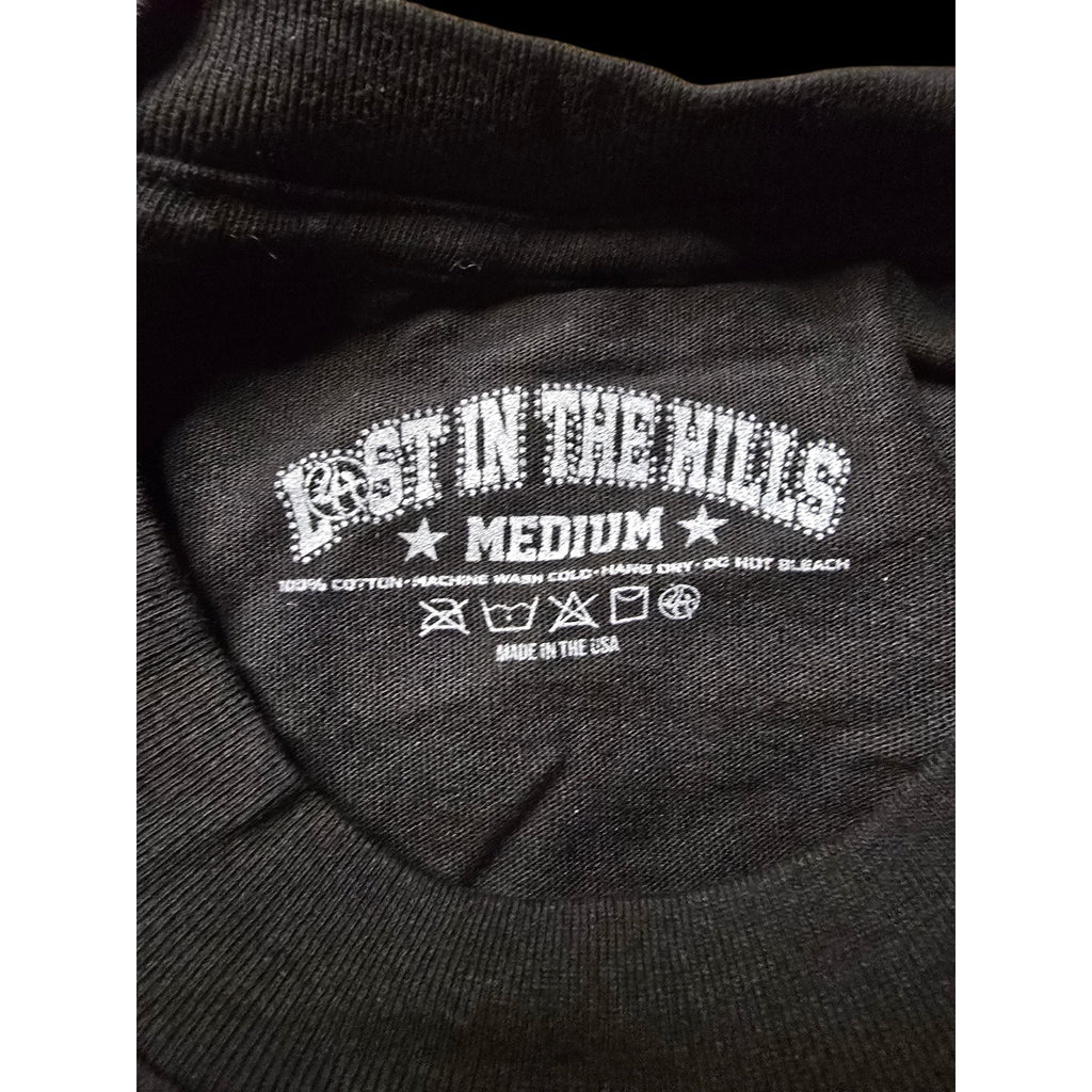 Lost In The Hills Shirt Mens Medium Black Skull Flames Biker Graphic Tee USA