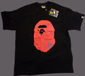 A Bathing Ape BAPE Ape Head Graphic Print T-Shirt Black/Red Men L Crew Neck