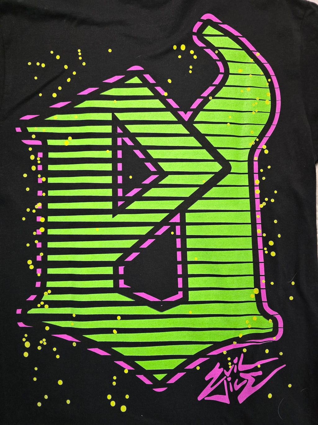 Evil Vice Neon Skull Graphic T Shirt Black Cyber Y2K Mens Medium USA