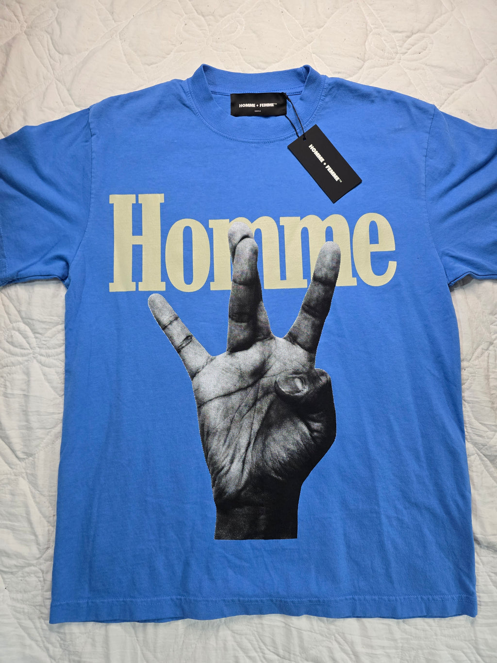 Homme + Femme Twisted Fingers Tee Blue Oversized Small NWT