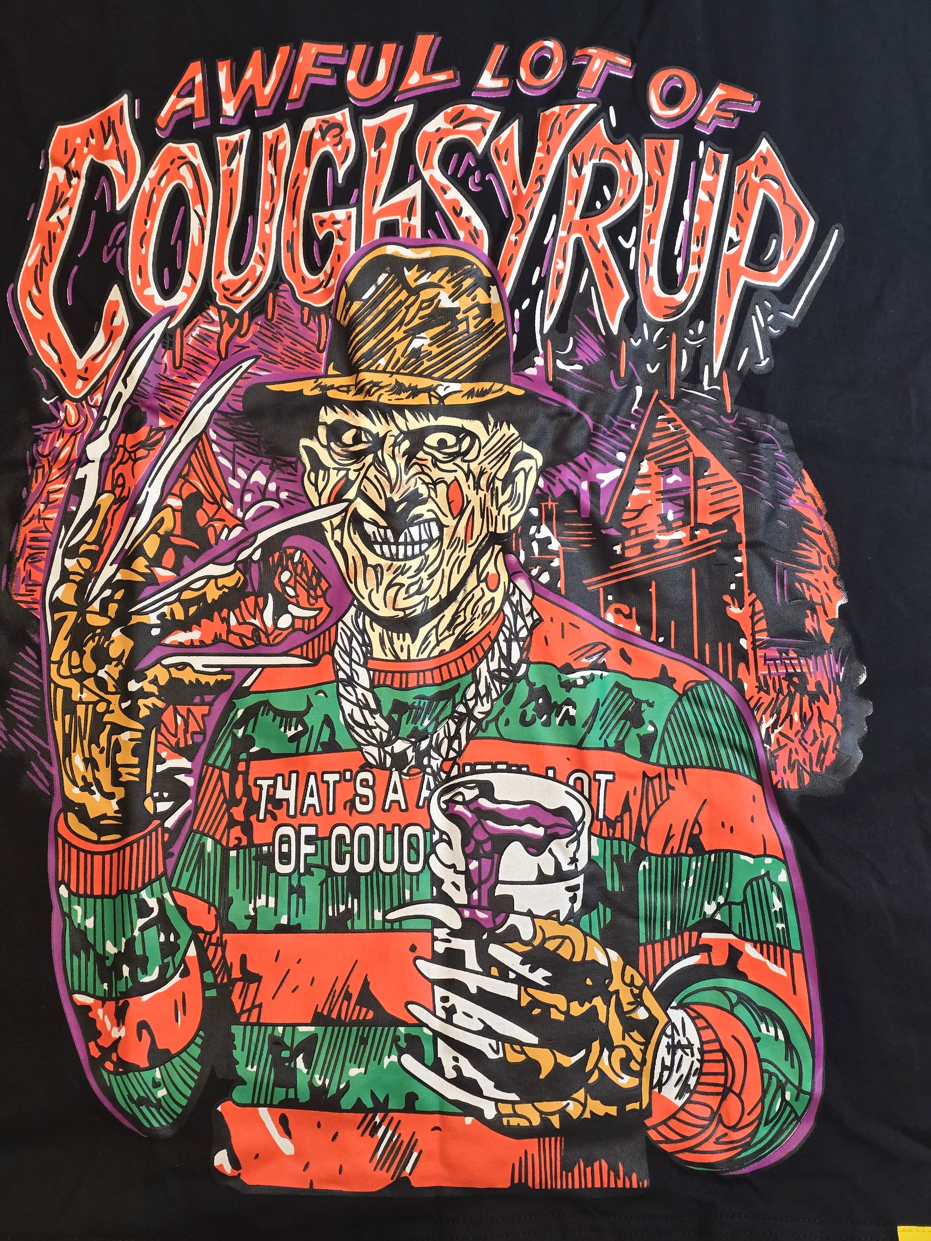 That's A Awful Lot Of Cough Syrup Freddy Krueger Graphic Tee Desto Dubb L NWOT