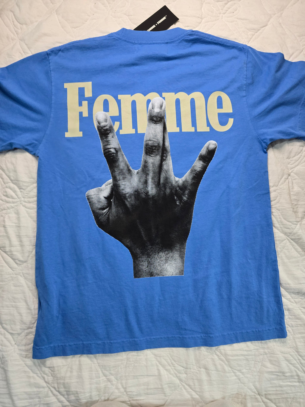 Homme + Femme Twisted Fingers Tee Blue Oversized Small NWT