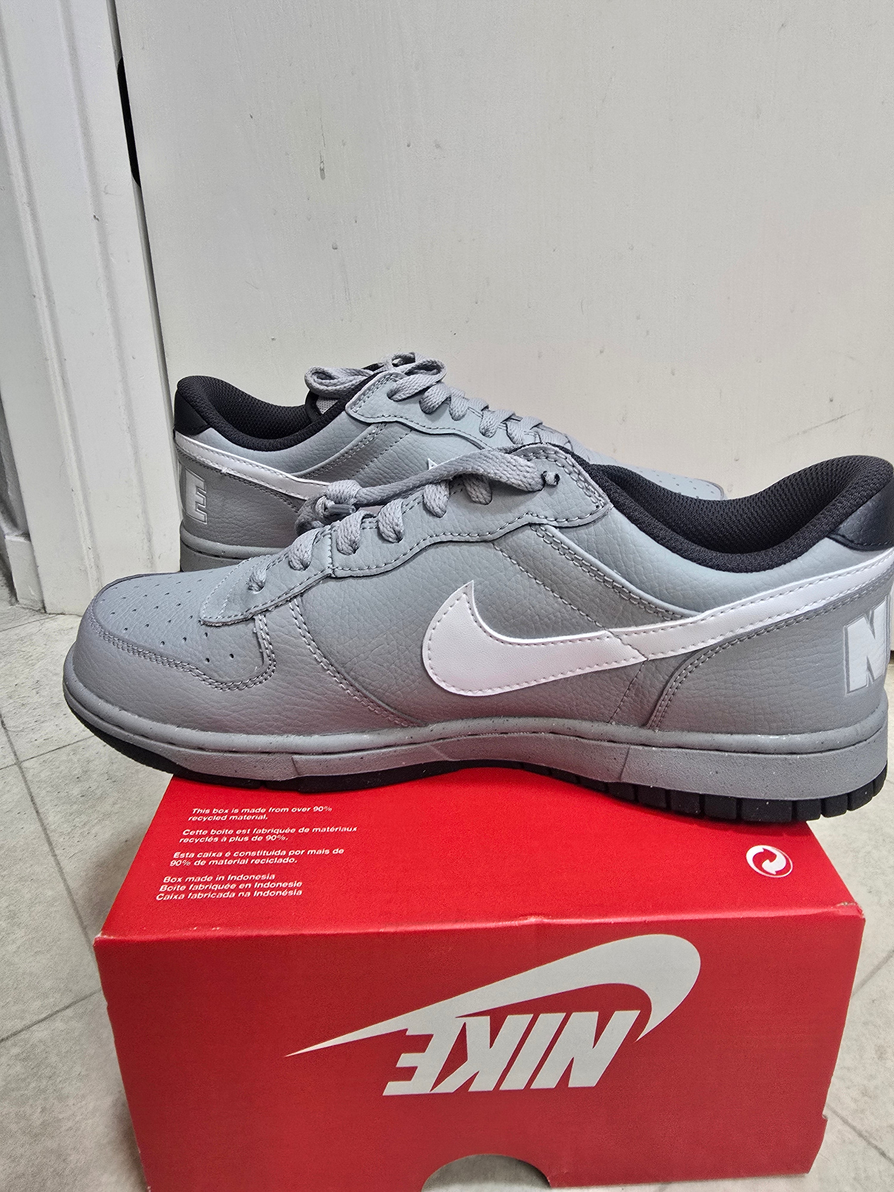Nike Big Nike Low Light Smoke Grey/Summit White Men's Leather Sneakers 8.5M NEW